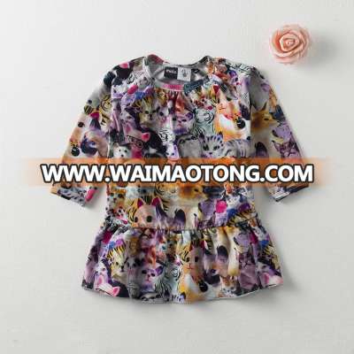 long sleeve cartoon design kids dresses with digital printing